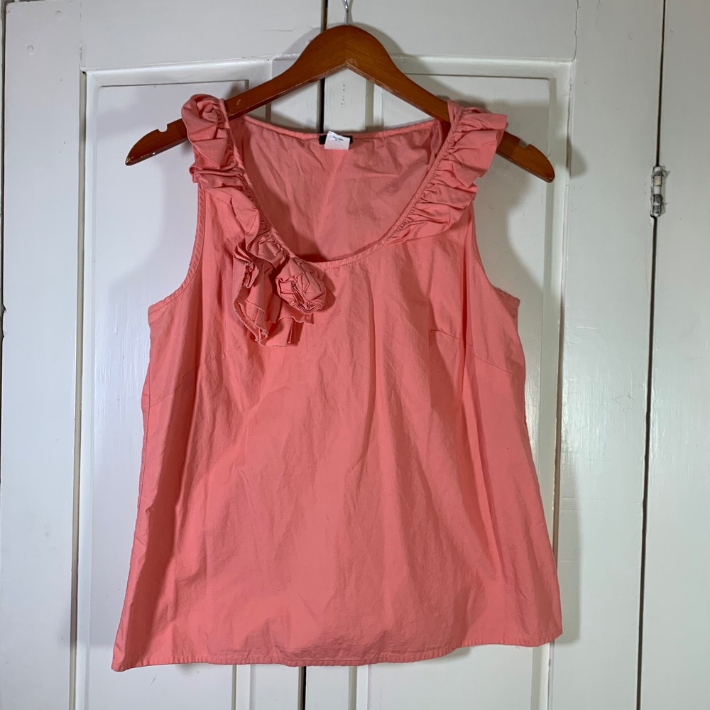 J.Crew Womens Coral‎ Pink Ruffle Rosette Cotton Sleeveless Blouse Top 6 Romantic